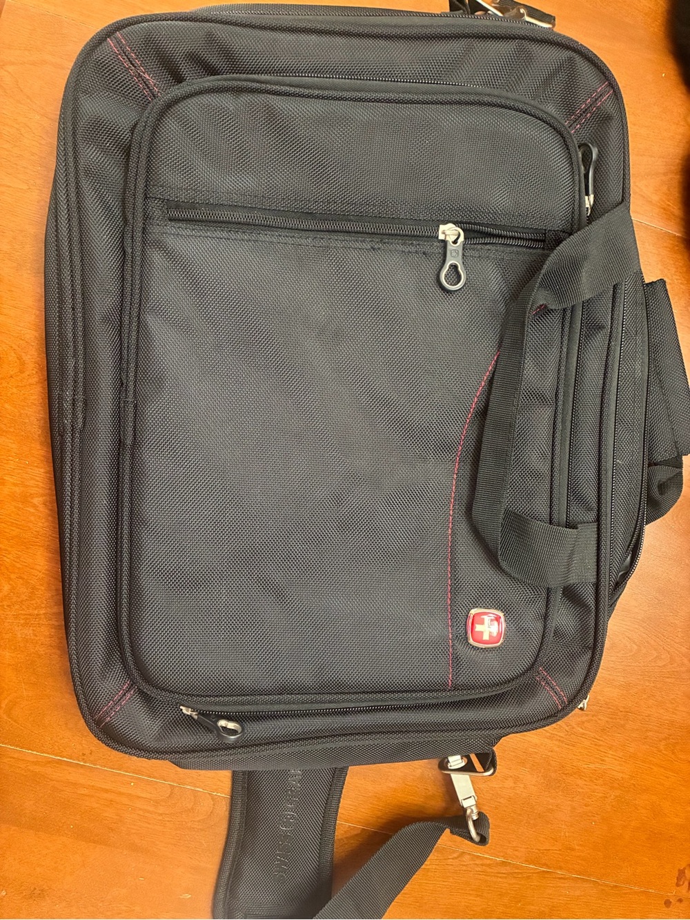 SwissGear Black Laptop Briefcase with Red Stitching